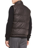 Leather Down-Filled Vest, Espresso Brown