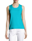 Ottoman & Pointelle Knit Jewel Neck Shell, Laguna