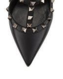 Rockstud Leather T-Strap Pump, Black