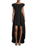 Dionne Rosette Cap-Sleeve High-Low Dress