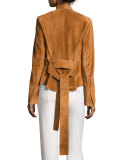 Suede Belted Wrap Jacket, Chestnut