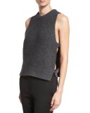 Sleeveless Ribbed Wool-Blend Shell, Charcoal Heather