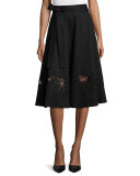 Cotton Wrap Skirt W/Lace Inset, Black