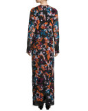 Sequined Long-Sleeve Gown, Nero