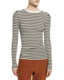 Harmon Ribbed Striped Wool-Blend Sweater, White/Black