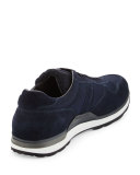 Suede & Nylon Trainer Sneaker w/Shearling Tongue, Gray/Brown