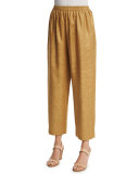 Wide-Leg Cropped Linen Trousers, Gold