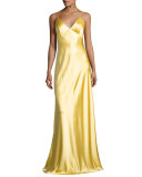 Sleeveless Satin Slip Gown, Yellow