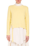 Cropped Sweater W/Lace-Up Sides, Sun Yellow