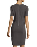Emily Short-Sleeve Suede Sheath Dress