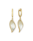 Venus Curved Leaf Mother-of-Pearl Earrings with Diamonds in 18K Yellow Gold