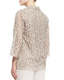 3/4-Sleeve Animal-Print Burnout Jacket, Natural, Petite