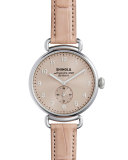 38mm Canfield Alligator Strap Watch, Nude Pink/Silver