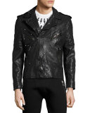 Studded Leather Biker Jacket, Black