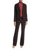 Plaid Flare Trousers, Red/Midnight