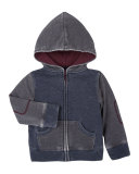 Hooded Colorblock Burnout Track Jacket, Navy, Size 3-24 Months