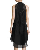 Romance Sleeveless Lace-Trim Shift Dress, Black