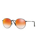 Round Ombre-Mirrored Sunglasses, Black/Red