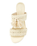 Faina Crochet Flat City Slide Sandal, White