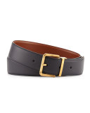Leather Belt with Roller Buckle, Navy