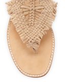 Kacia Woven Flat Ankle-Wrap Sandal, Warm Gold