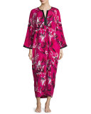 Floral-Print Crepe de Chine Lounge Caftan, Berry