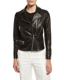 Freedom Embroidered Eagle Leather Moto Jacket, Black