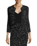 Speckled Tweed Cropped Shrug, Black/Ivory