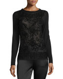 Chenille Crewneck Pullover Sweater, Black