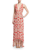 Juela Cutout High-Low Gown, Nude/Poppy