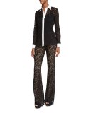 Floral-Lace Flared Pants, Black