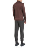 High-Performance Wool Long-Sleeve Polo Shirt, Crimson