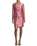 Satin Single-Button Jacket w/ Skirt, Pink