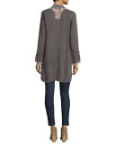 Arianna Long-Sleeve Embroidered Tunic, Iron