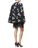 3D Floral-Embellished Cape, Black
