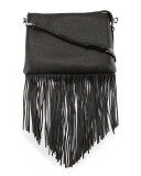 Jon Leather Fringe Crossbody Bag, Black