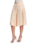 Silk Pleated Long Skort, Blush  