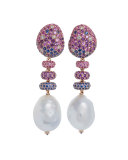 Bliss Sapphire & Baroque Pearl Drop Earrings with Diamonds