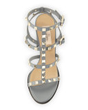 Rockstud Leather 90mm City Sandal, Light Stone