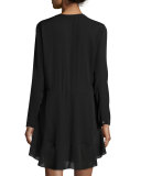 Montana Long-Sleeve Silk Flounce Dress, Midnight