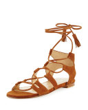 Romanflat Suede Flat Gladiator Sandal, Amaretto