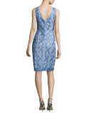 Sleeveless Printed V-Neck Cocktail Dress, Blue