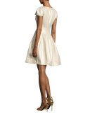 Cap-Sleeve Metallic Structured Faille Dress, Pale Gold