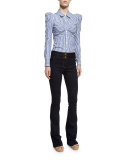 Candice Striped Fitted Blouse, Blue/White