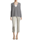 Oversized Ribbed V-Neck Sweater, Nickel