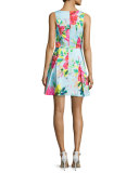 Floral-Print Fit-&-Flare Dress, Multi Colors