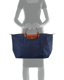 Le Pliage Large Monogram Travel Tote Bag, New Navy