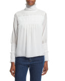 Embroidered Ruffle-Trim Top, Off White
