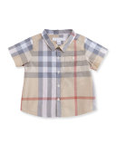 Tyson Short-Sleeve Cotton Check Shirt, Pale Trench, Size 3-24 Months