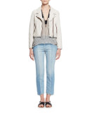 Judith Sleeveless Striped Tassel Top, Ecru